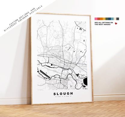 Slough Map Print - Minimalist City Map Poster - Map Art - London, UK - Slough Print - Slough Poster - Different Colours Available