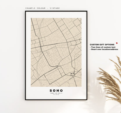 Soho Map Print - Minimalist City Map Poster - Map Art - London, UK - Soho Print - Soho Poster - Different Colours Available