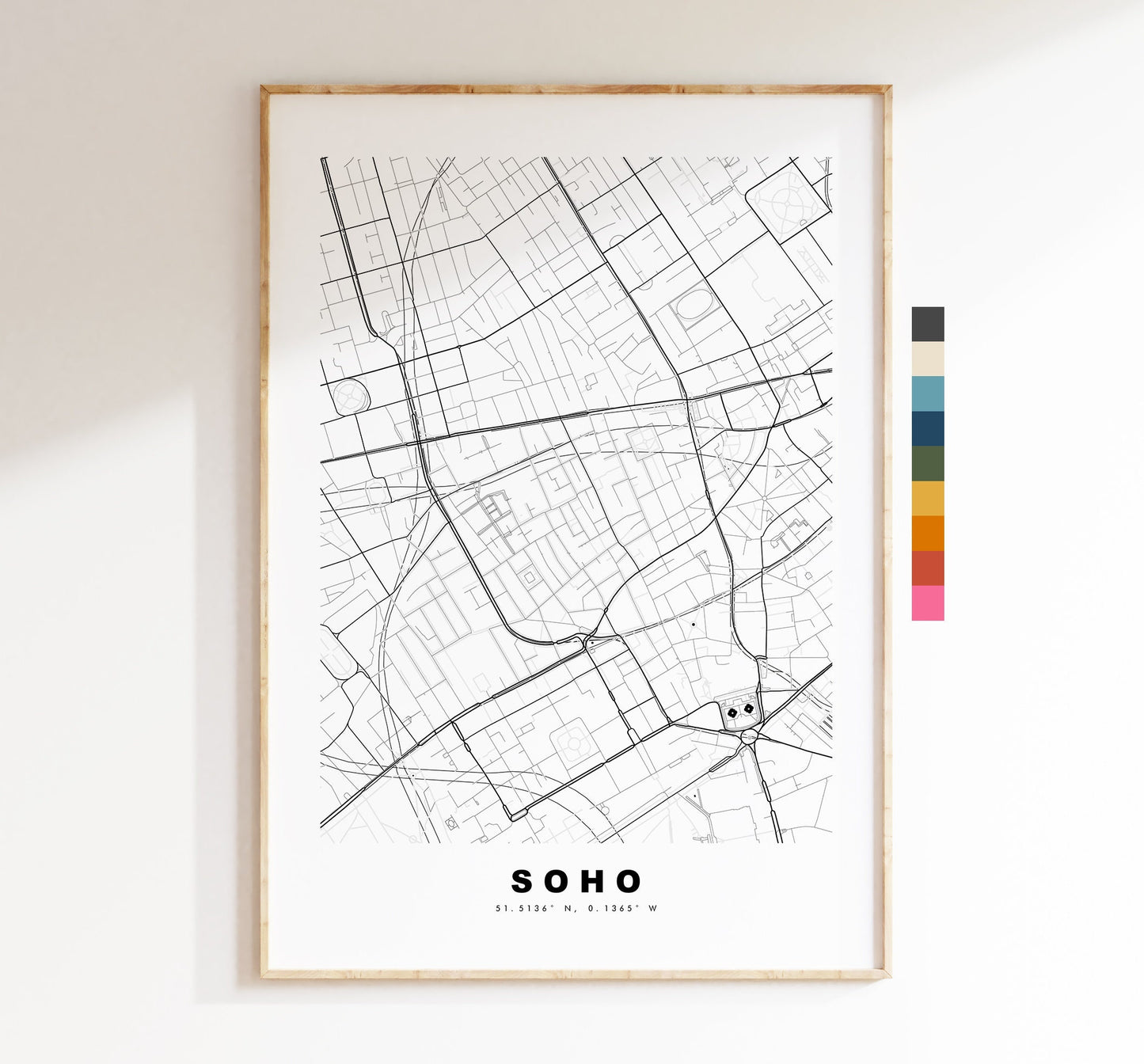 Soho Map Print - Minimalist City Map Poster - Map Art - London, UK - Soho Print - Soho Poster - Different Colours Available