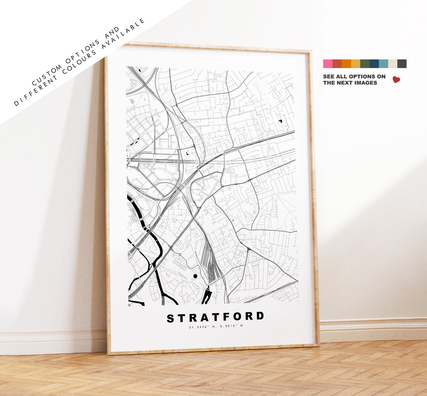 Stratford Map Print - Minimalist City Map Poster - Map Art - London, UK - Stratford Print - Stratford Poster - Different Colours Available