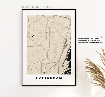 Tottenham Map Print - Minimalist City Map Poster - Map Art - London, UK - Tottenham Print - Poster - Different Colours Available