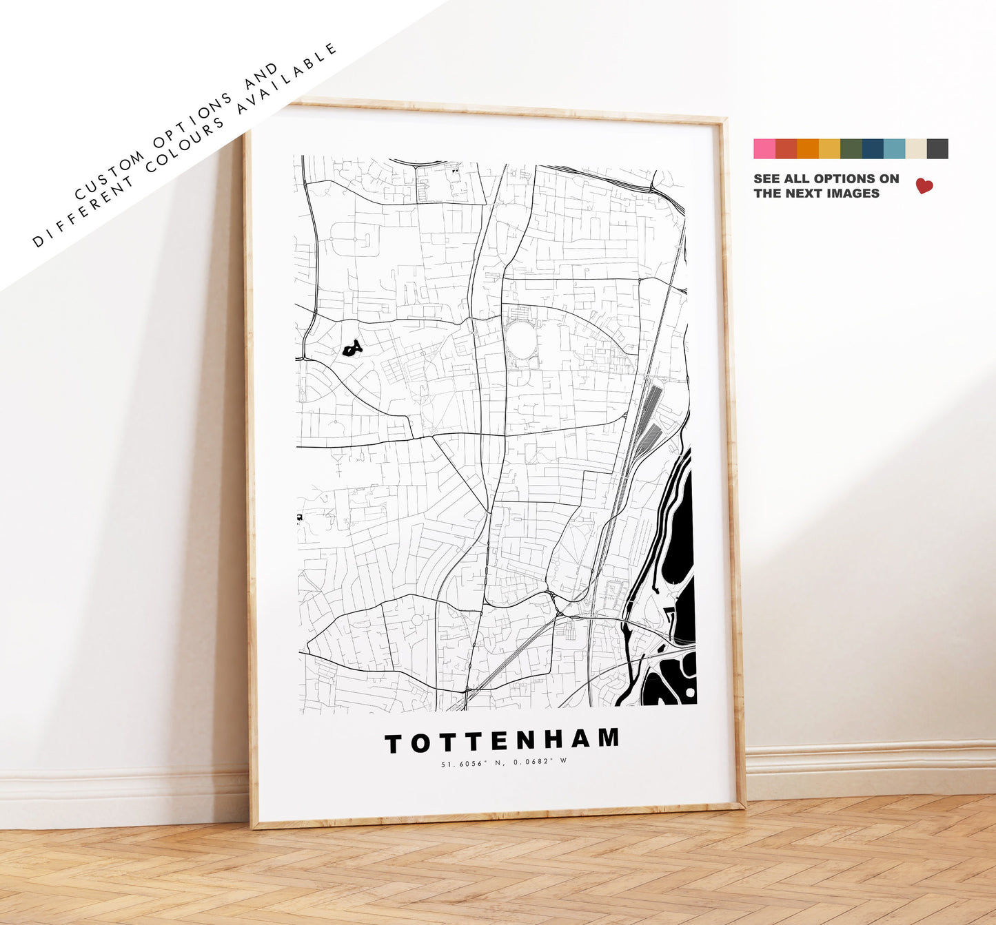 Tottenham Map Print - Minimalist City Map Poster - Map Art - London, UK - Tottenham Print - Poster - Different Colours Available