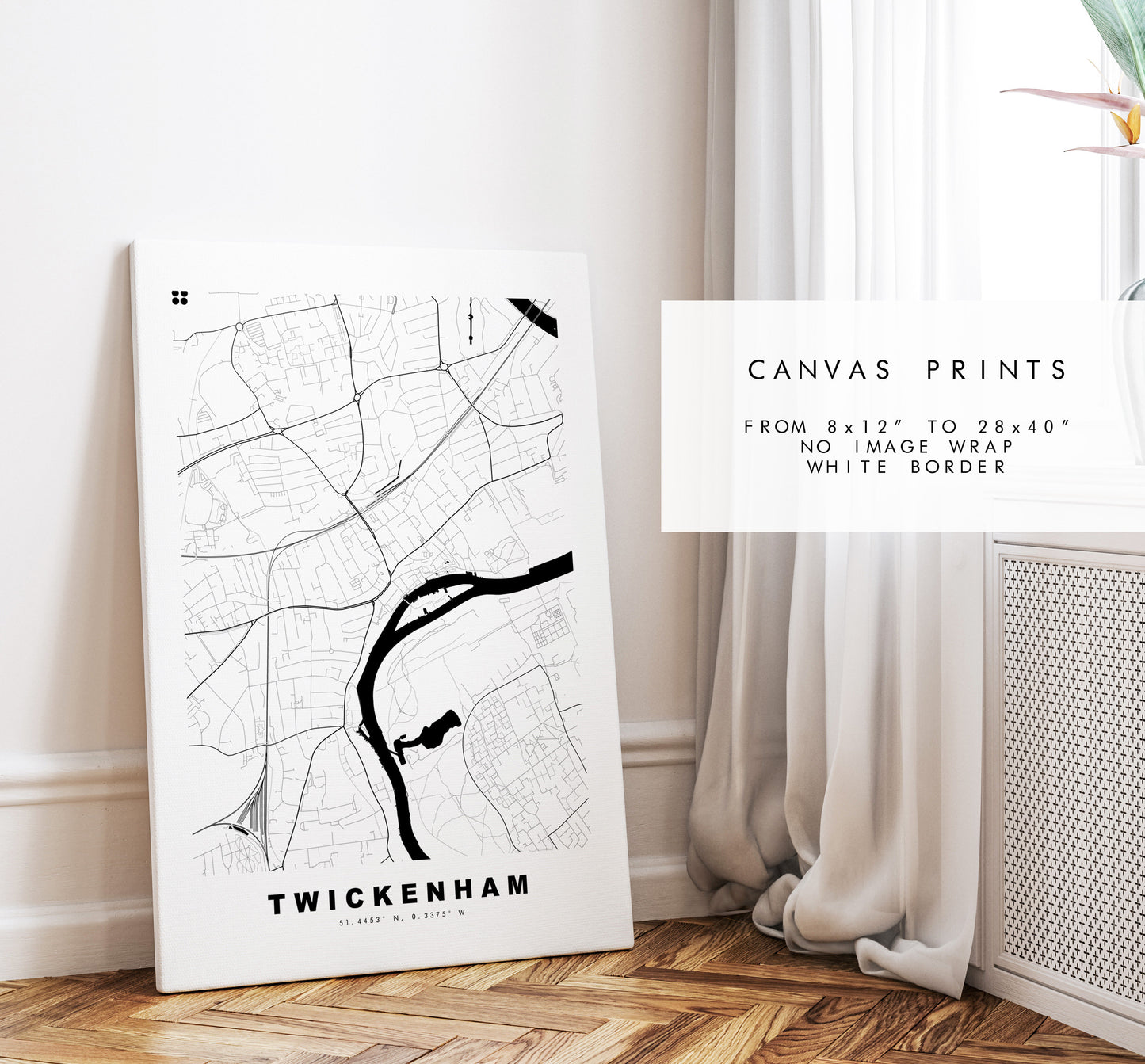 Twickenham Map Print - Minimalist City Map Poster - Map Art - London, UK - Twickenham Print - Poster - Different Colours Available