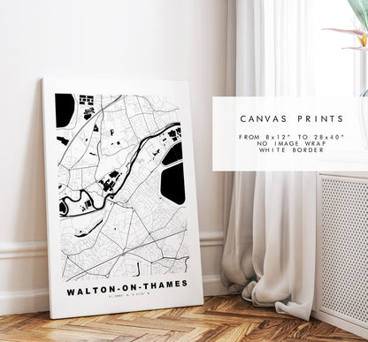 Walton on Thames Map Print - Minimalist City Map Poster - Map Art - London, UK - Walton Print - Poster - Different Colours Available