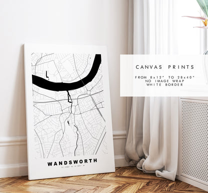 Wandsworth Map Print - Minimalist City Map Poster - Map Art - London, UK - Wandsworth Print - Poster - Different Colours Available