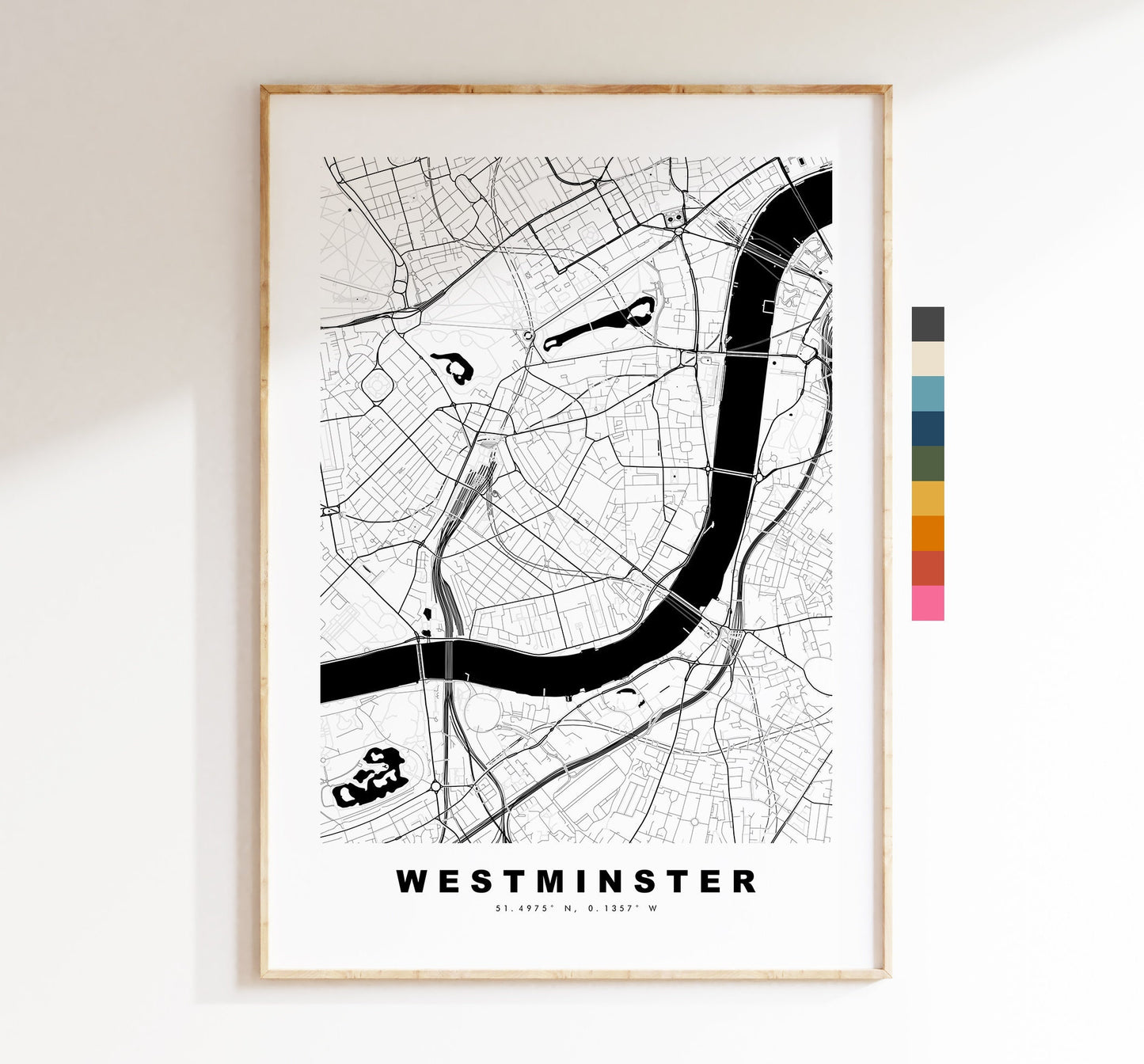 Westminster Map Print - Minimalist City Map Poster - Map Art - London, UK - Westminster Print - Poster - Different Colours Available