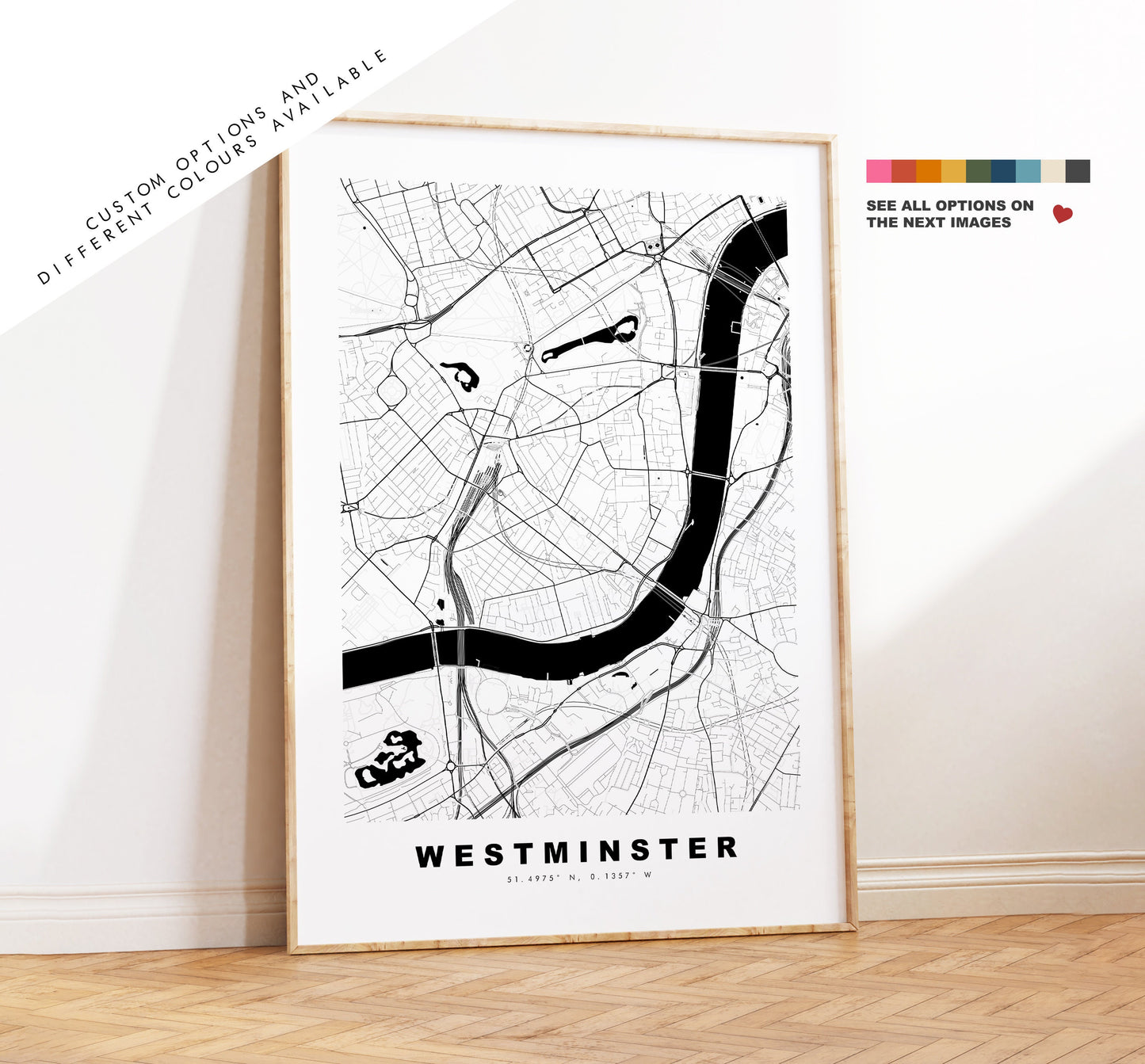 Westminster Map Print - Minimalist City Map Poster - Map Art - London, UK - Westminster Print - Poster - Different Colours Available