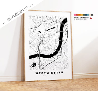 Westminster Map Print - Minimalist City Map Poster - Map Art - London, UK - Westminster Print - Poster - Different Colours Available