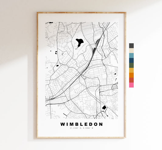 Wimbledon Map Print - Minimalist City Map Poster - Map Art - London, UK - Wimbledon Print - Poster - Different Colours Available