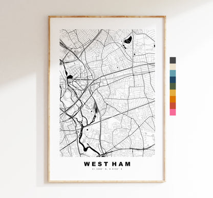 West Ham Map Print - Minimalist City Map Poster - Map Art - London, UK - West Ham Print - Poster - Different Colours Available