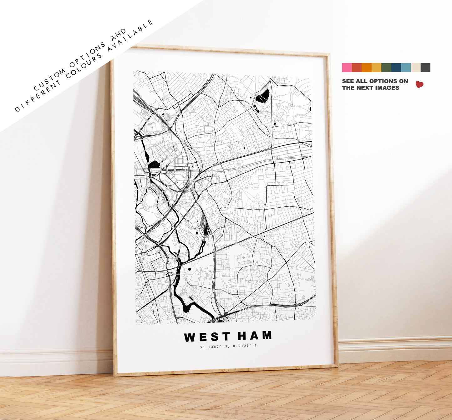 West Ham Map Print - Minimalist City Map Poster - Map Art - London, UK - West Ham Print - Poster - Different Colours Available