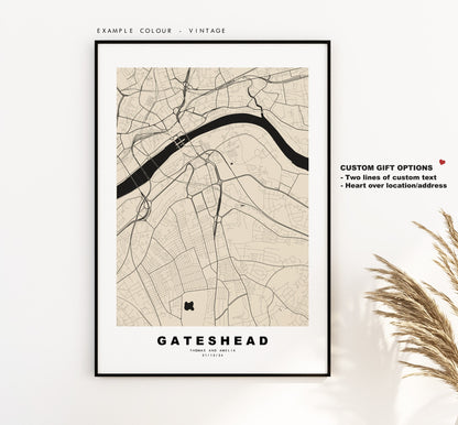 Gateshead Map Print - Minimalist City Map Poster - Map Wall Art - UK - Gateshead Print - Gateshead Poster - Different Colours Available