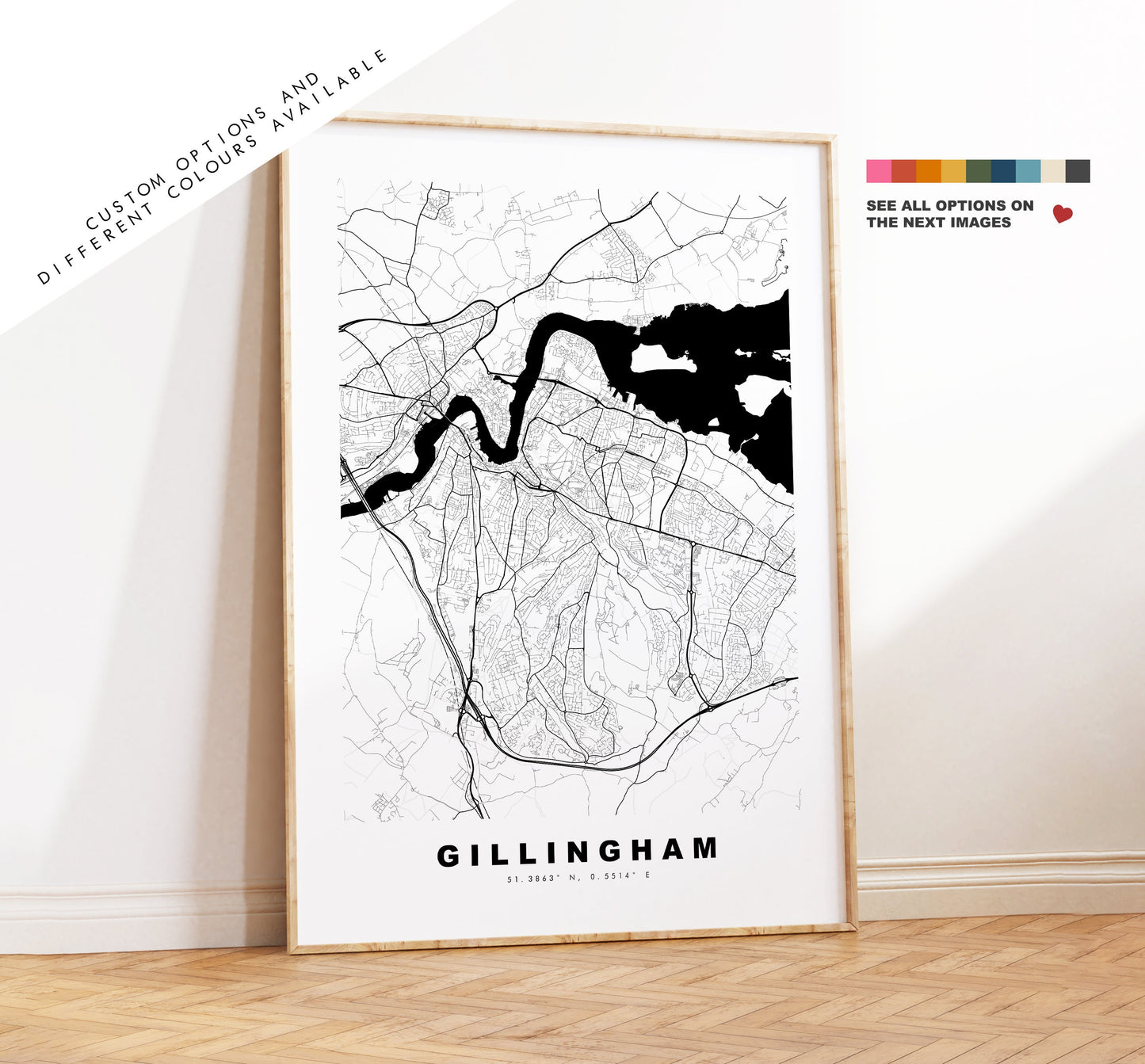 Gillingham Map Print - Minimalist City Map Poster - Map Wall Art - UK - Gillingham Print - Gillingham Poster - Different Colours Available