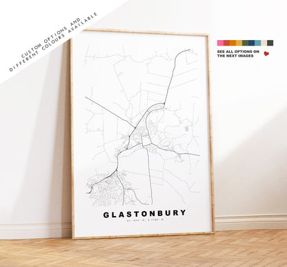 Glastonbury Map Print - Minimalist City Map Poster - Map Art - UK - Glastonbury Print - Glastonbury Poster - Different Colours Available