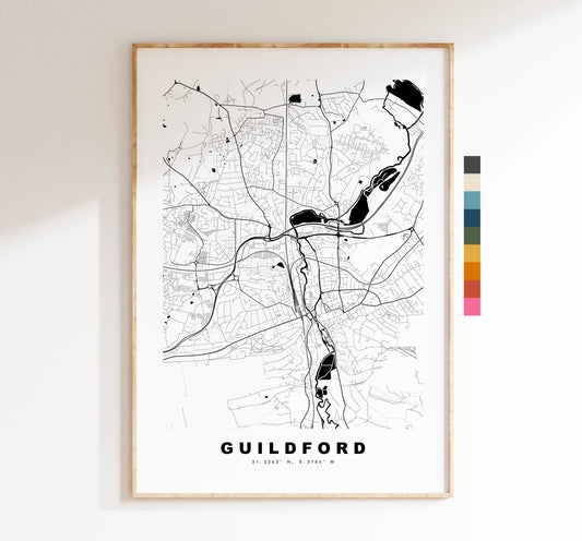 Guildford Map Print - Minimalist City Map Poster - Map Wall Art - UK - Guildford Print - Guildford Poster - Different Colours Available