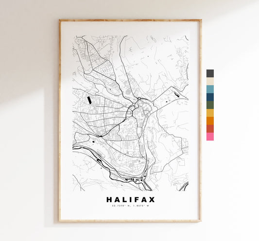 Halifax Map Print - Minimalist City Map Poster - Map Wall Art - UK - Halifax Print - Halifax Poster - Different Colours Available