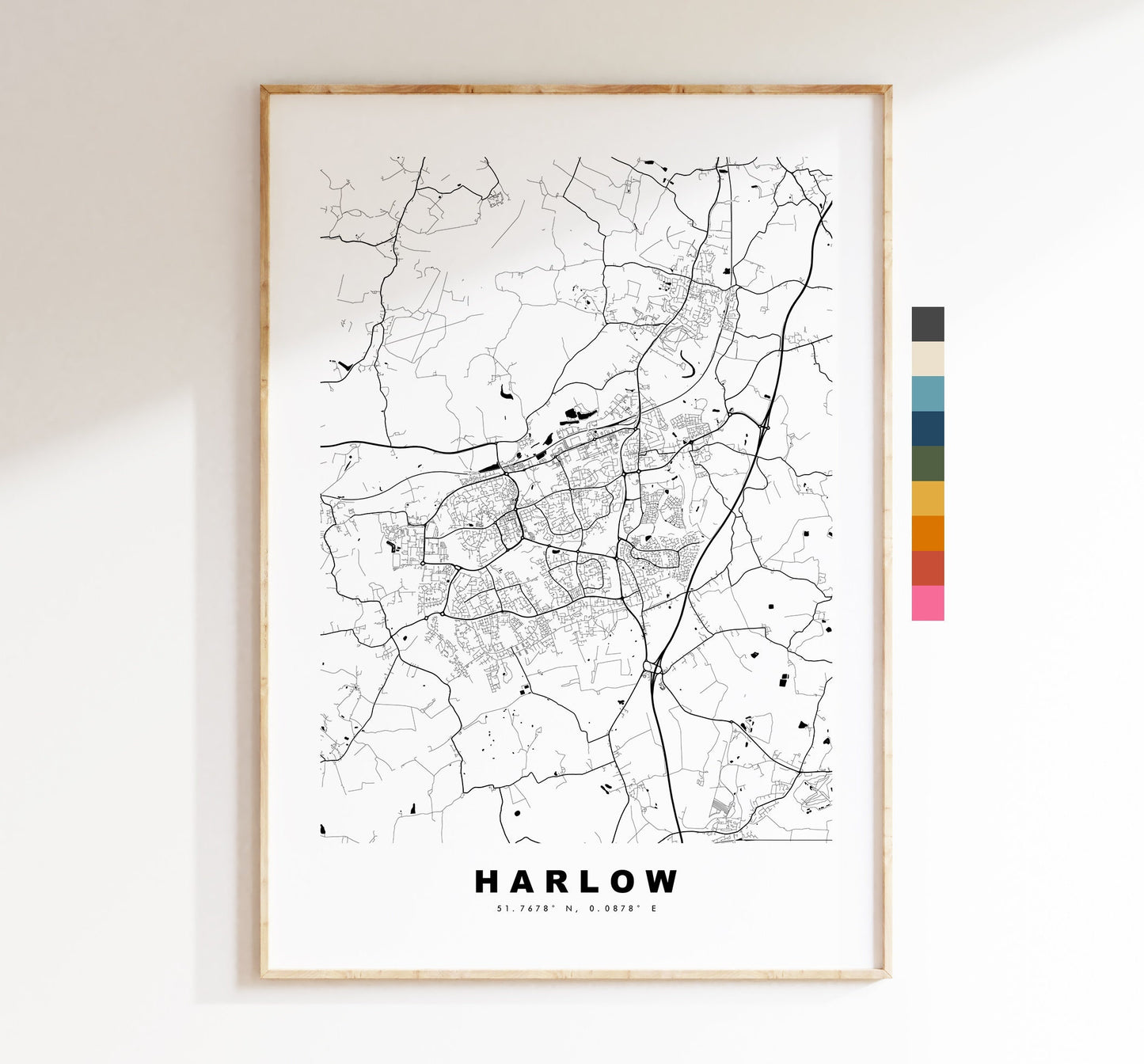 Harlow Map Print - Minimalist City Map Poster - Map Wall Art - UK - Harlow Print - Harlow Poster - Different Colours Available