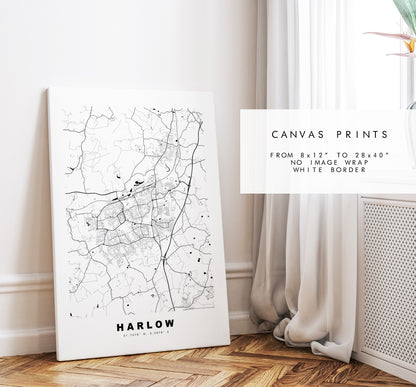 Harlow Map Print - Minimalist City Map Poster - Map Wall Art - UK - Harlow Print - Harlow Poster - Different Colours Available