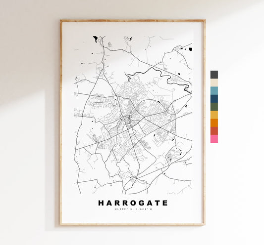 Harrogate Map Print - Minimalist City Map Poster - Map Wall Art - UK - Harrogate Print - Harrogate Poster - Different Colours Available