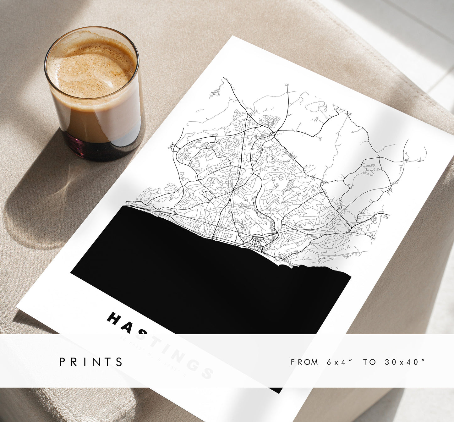 Hastings Map Print - Minimalist City Map Poster - Map Wall Art - UK - Hastings Print - Hastings Poster - Different Colours Available