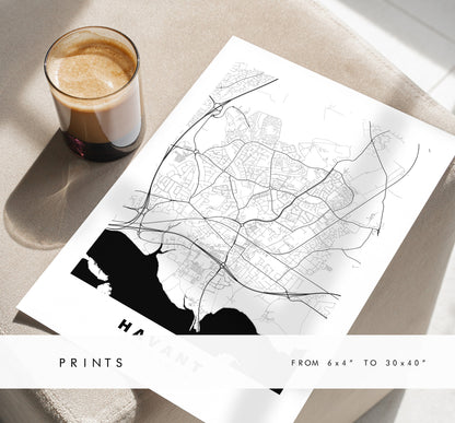 Havant Map Print - Minimalist City Map Poster - Map Wall Art - UK - Havant Print - Havant Poster - Different Colours Available