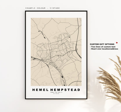 Hemel Hempstead Map Print - Minimalist City Map Poster - Map Wall Art - UK - Hemel Hempstead Print - Poster - Different Colours Available