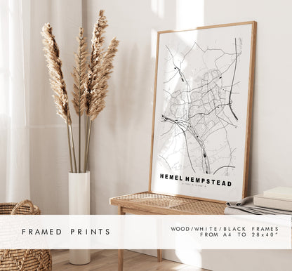 Hemel Hempstead Map Print - Minimalist City Map Poster - Map Wall Art - UK - Hemel Hempstead Print - Poster - Different Colours Available