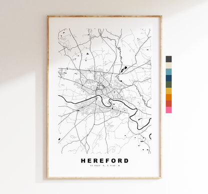 Hereford Map Print - Minimalist City Map Poster - Map Wall Art - UK - Hereford Print - Hereford Poster - Different Colours Available