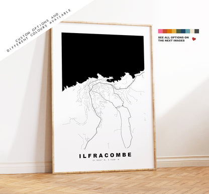 Ilfracombe Map Print - Minimalist City Map Poster - Map Wall Art - UK - Ilfracombe Print - Ilfracombe Poster - Different Colours Available