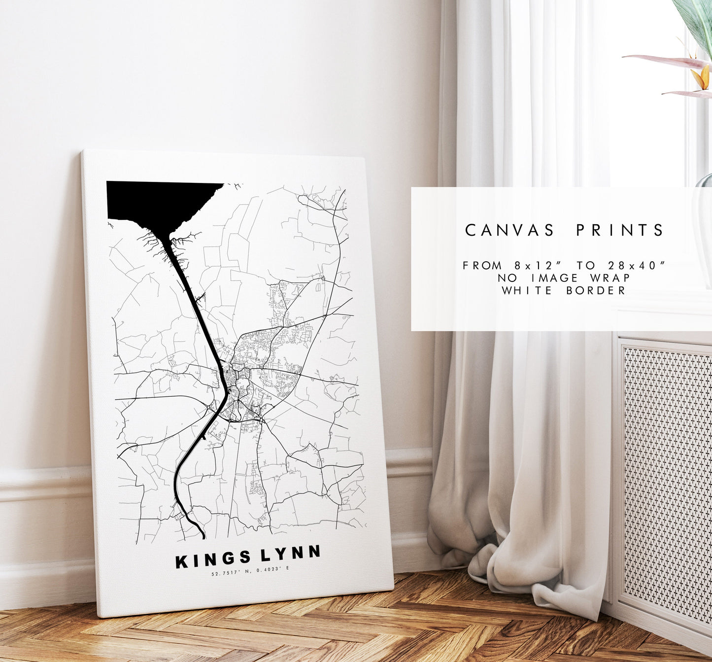 Kings Lynn Map Print - Minimalist City Map Poster - Map Wall Art - UK - Kings Lynn Print - Kings Lynn Poster - Different Colours Available