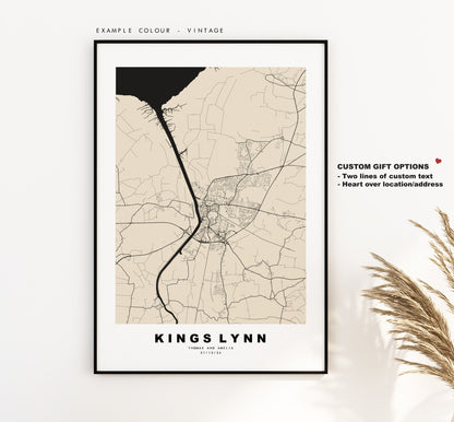 Kings Lynn Map Print - Minimalist City Map Poster - Map Wall Art - UK - Kings Lynn Print - Kings Lynn Poster - Different Colours Available