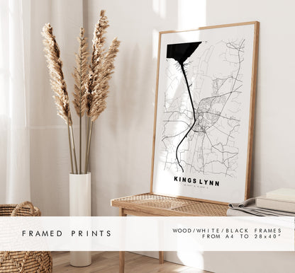 Kings Lynn Map Print - Minimalist City Map Poster - Map Wall Art - UK - Kings Lynn Print - Kings Lynn Poster - Different Colours Available