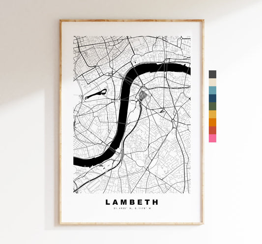 Lambeth Map Print - Minimalist City Map Poster - Map Wall Art - UK - Lambeth Print - Lambeth Poster - Different Colours Available