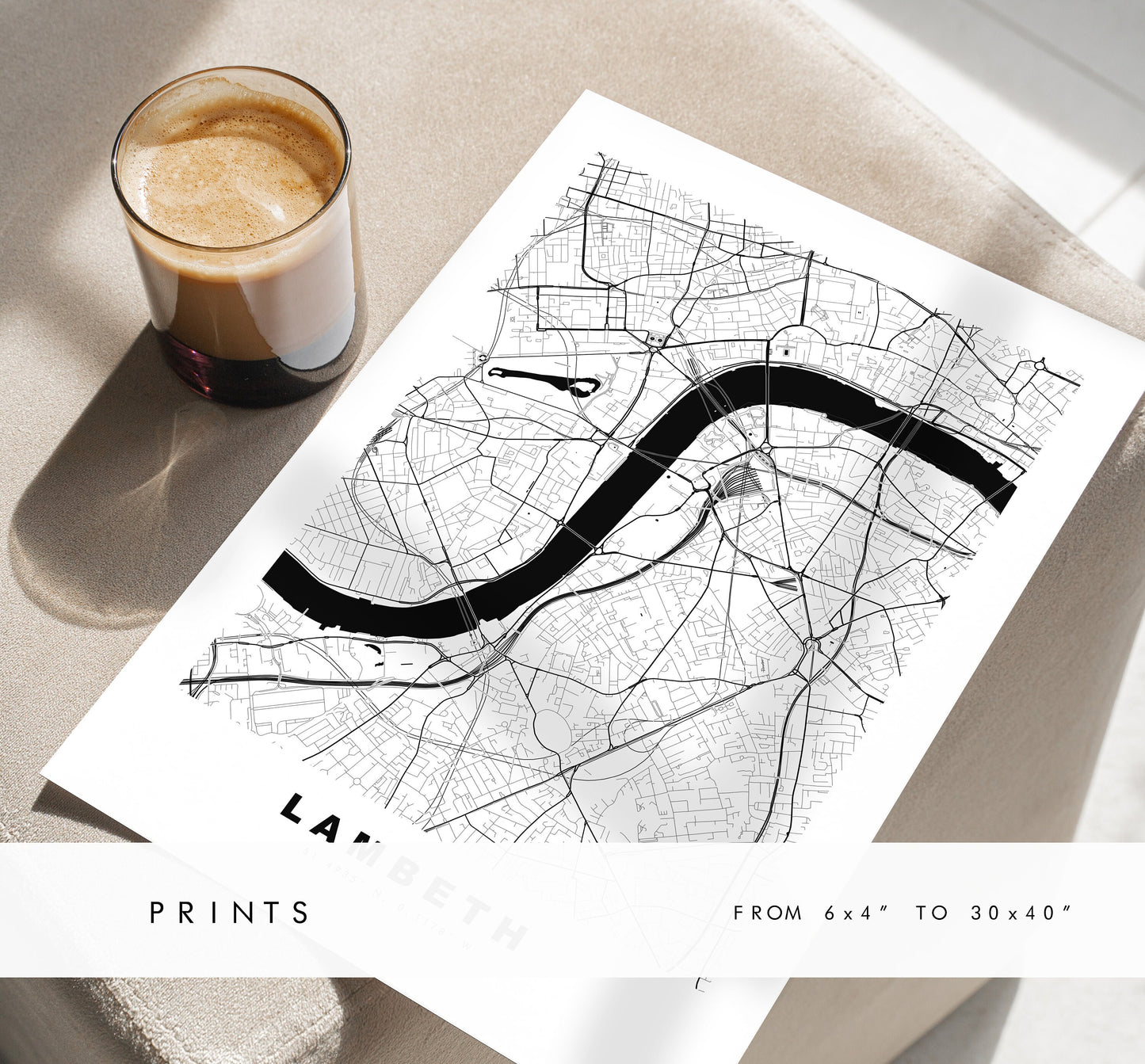 Lambeth Map Print - Minimalist City Map Poster - Map Wall Art - UK - Lambeth Print - Lambeth Poster - Different Colours Available