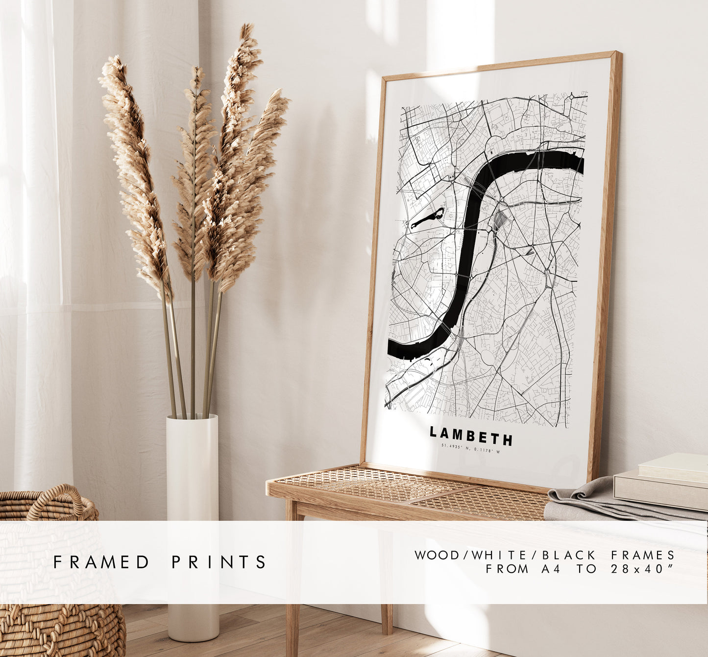 Lambeth Map Print - Minimalist City Map Poster - Map Wall Art - UK - Lambeth Print - Lambeth Poster - Different Colours Available