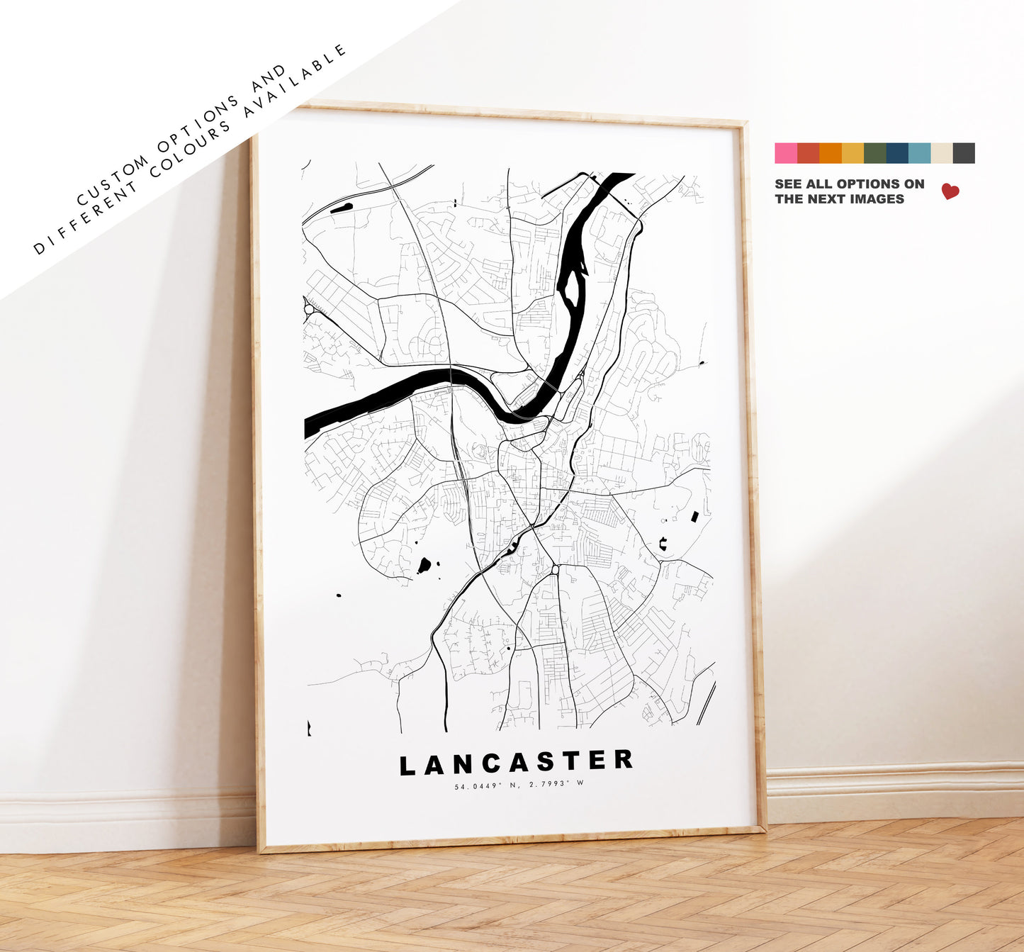 Lancaster Map Print - Minimalist City Map Poster - Map Wall Art - UK - Lancaster Print - Lancaster Poster - Different Colours Available