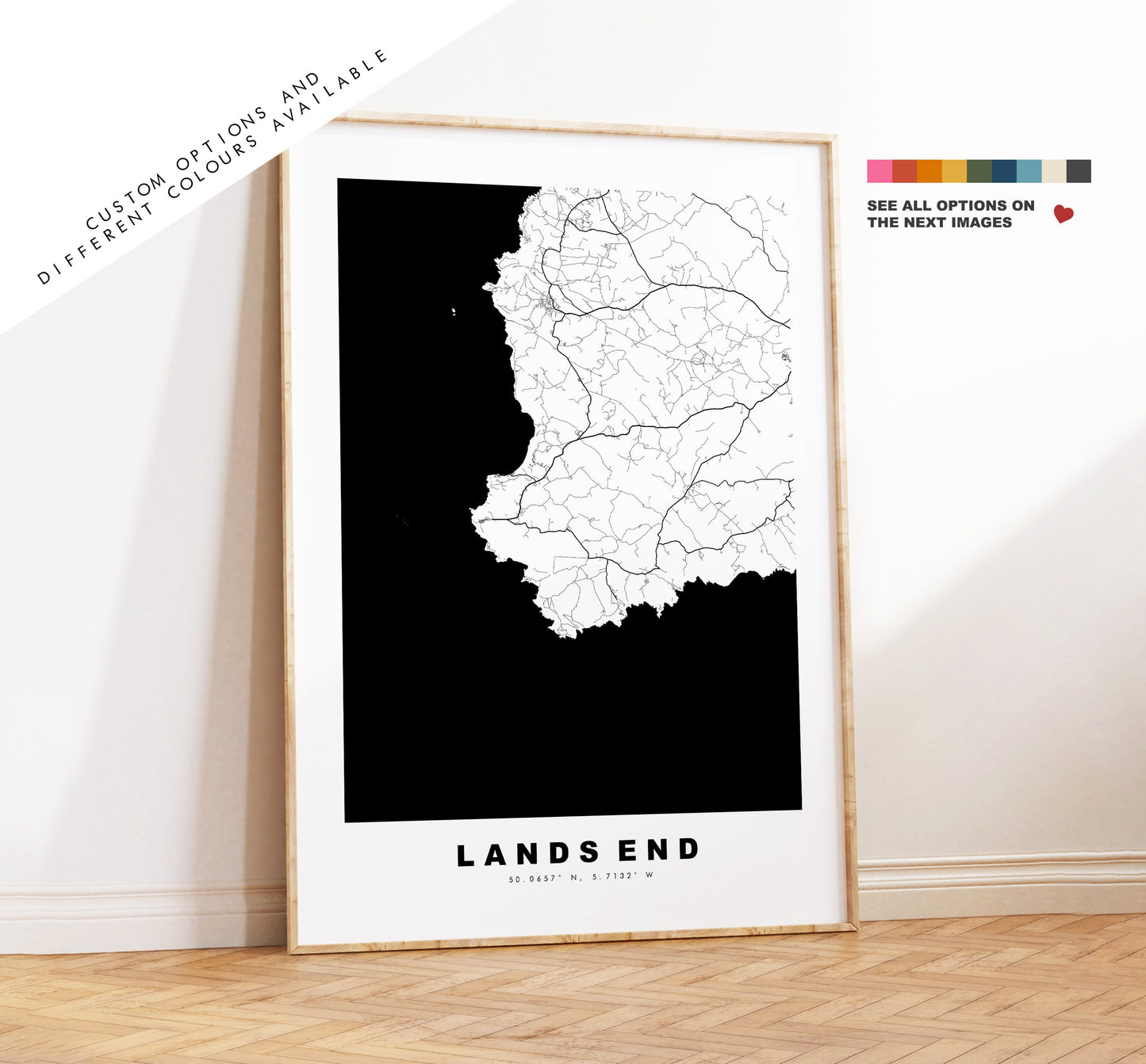 Lands End Map Print - Minimalist City Map Poster - Map Wall Art - UK - Lands End Print - Lands End Poster - Different Colours Available