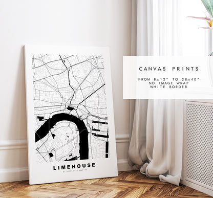 Limehouse Map Print - Minimalist City Map Poster - Map Wall Art - UK - Limehouse Print - Limehouse Poster - Different Colours Available