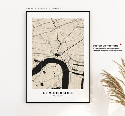 Limehouse Map Print - Minimalist City Map Poster - Map Wall Art - UK - Limehouse Print - Limehouse Poster - Different Colours Available