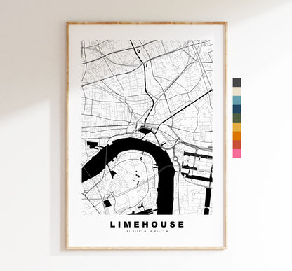 Limehouse Map Print - Minimalist City Map Poster - Map Wall Art - UK - Limehouse Print - Limehouse Poster - Different Colours Available