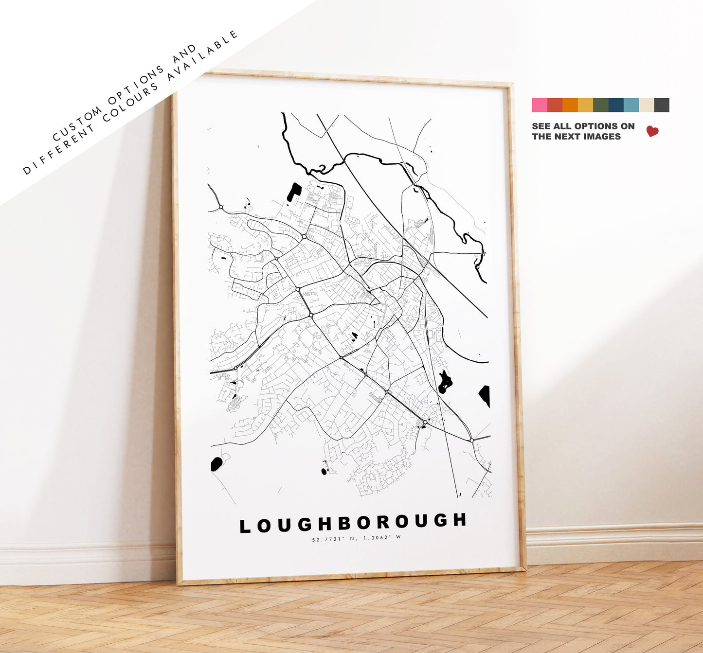 Loughborough Map Print - Minimalist City Map Poster - Map Art - UK - Loughborough Print - Loughborough Poster - Different Colours Available