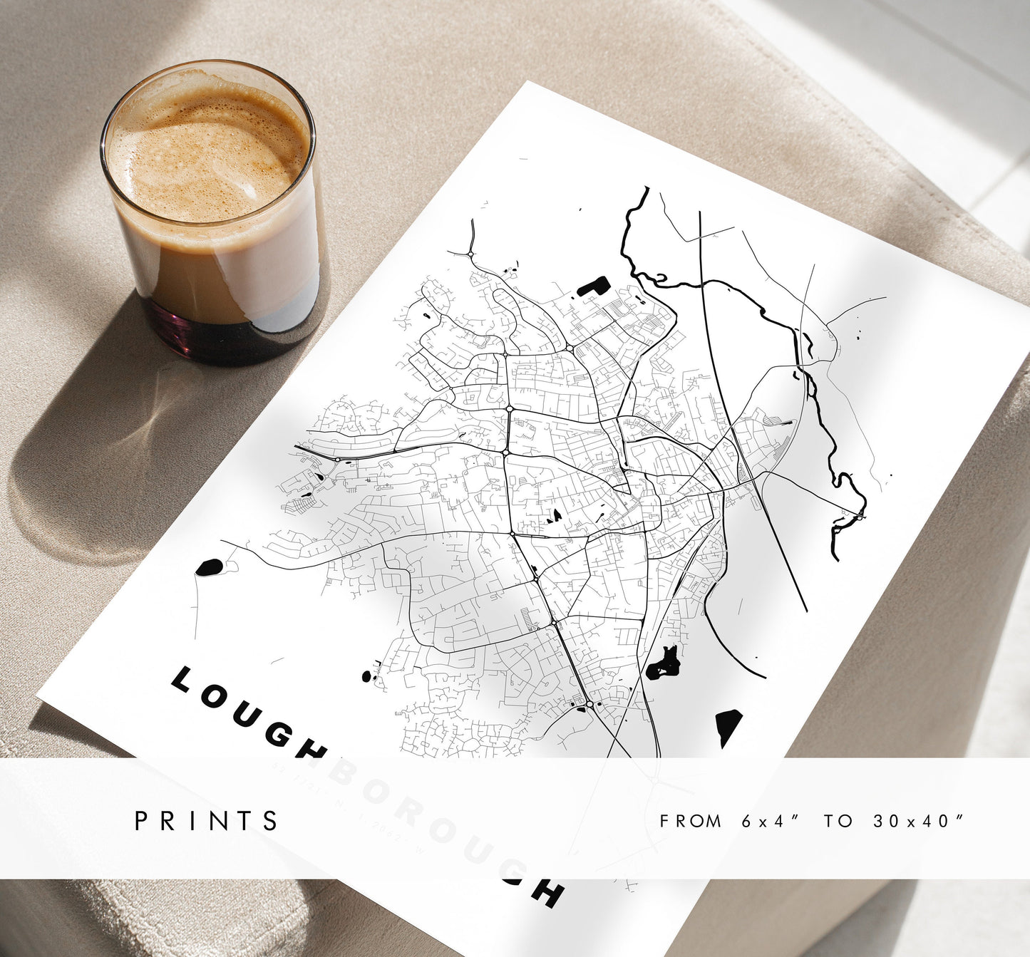 Loughborough Map Print - Minimalist City Map Poster - Map Art - UK - Loughborough Print - Loughborough Poster - Different Colours Available