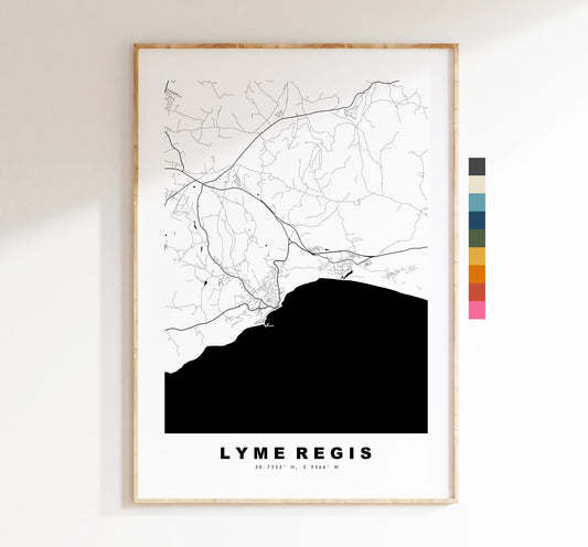 Lyme Regis Map Print - Minimalist City Map Poster - Map Wall Art - UK - Lyme Regis Print - Lyme Regis Poster - Different Colours Available