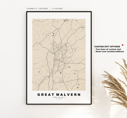 Great Malvern Map Print - Minimalist City Map Poster - Map Art - UK - Great Malvern Print - Malvern Poster - Different Colours Available