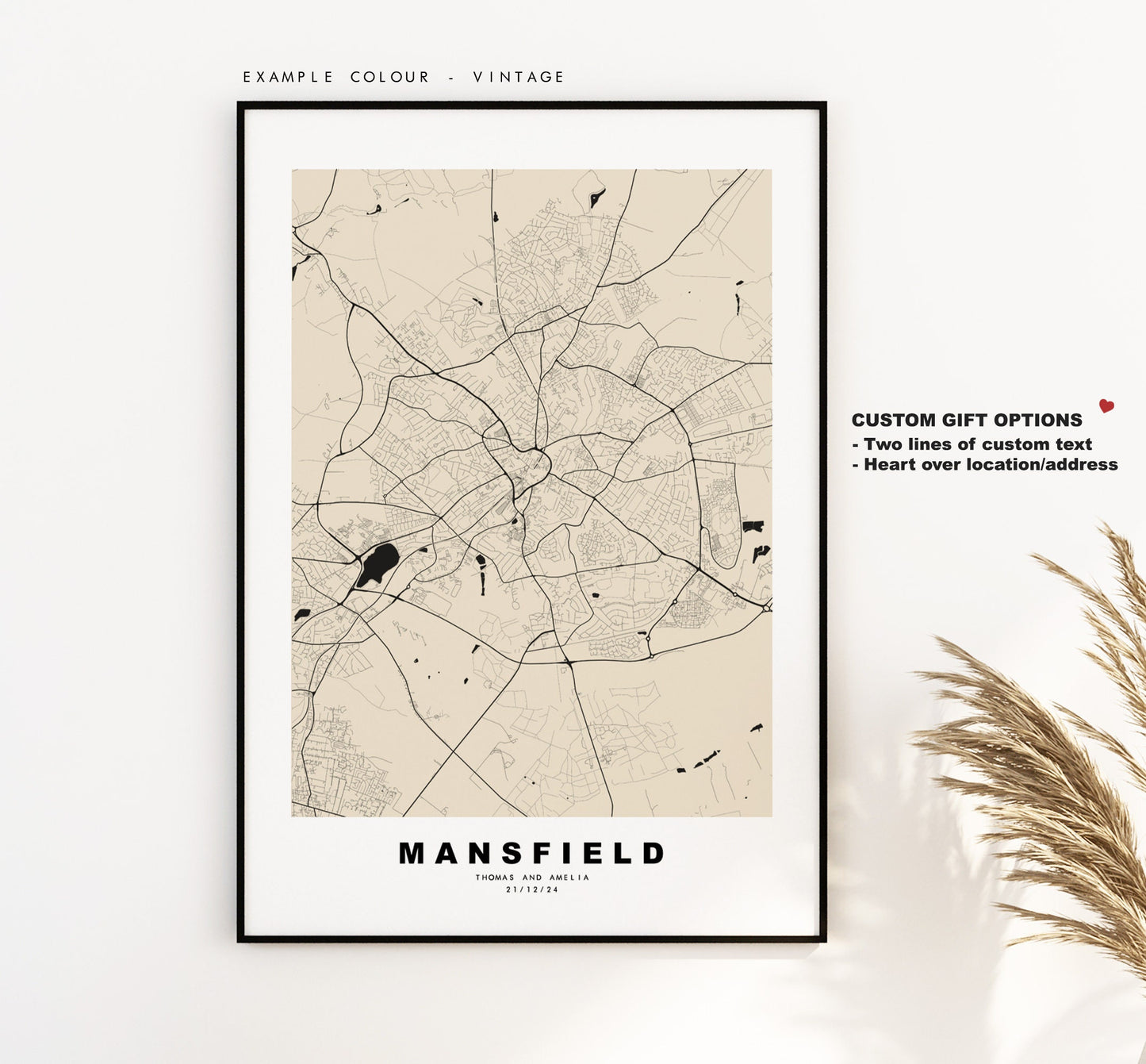 Mansfield Map Print - Minimalist City Map Poster - Map Wall Art - UK - Mansfield Print - Mansfield Poster - Different Colours Available