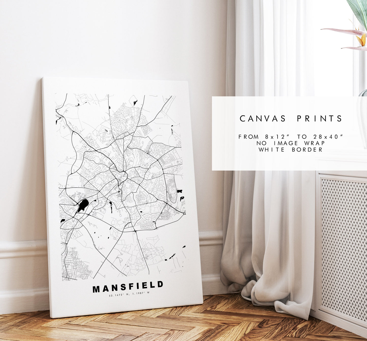 Mansfield Map Print - Minimalist City Map Poster - Map Wall Art - UK - Mansfield Print - Mansfield Poster - Different Colours Available