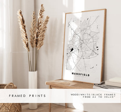 Mansfield Map Print - Minimalist City Map Poster - Map Wall Art - UK - Mansfield Print - Mansfield Poster - Different Colours Available