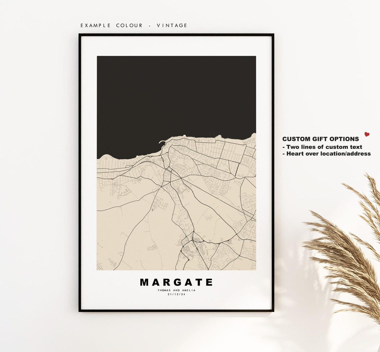 Margate Map Print - Minimalist City Map Poster - Map Wall Art - UK - Margate Print - Margate Poster - Different Colours Available