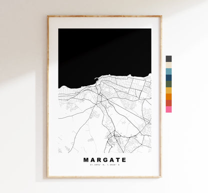 Margate Map Print - Minimalist City Map Poster - Map Wall Art - UK - Margate Print - Margate Poster - Different Colours Available