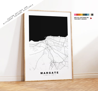 Margate Map Print - Minimalist City Map Poster - Map Wall Art - UK - Margate Print - Margate Poster - Different Colours Available